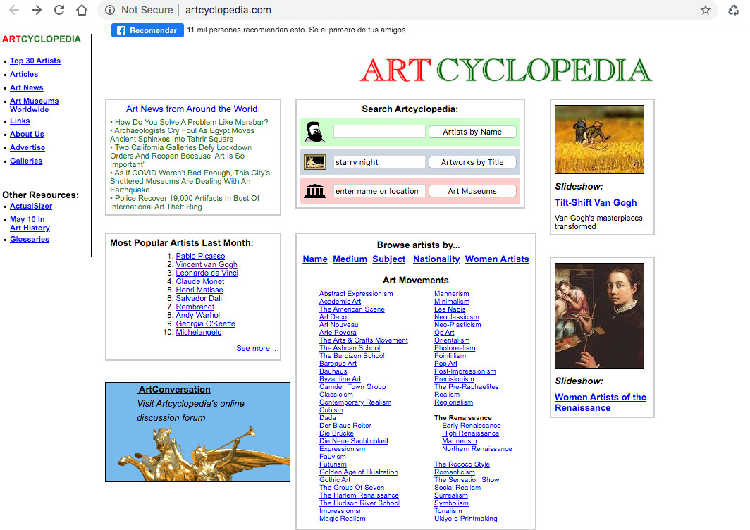 Artcyclopedia  is an index of on-line museums