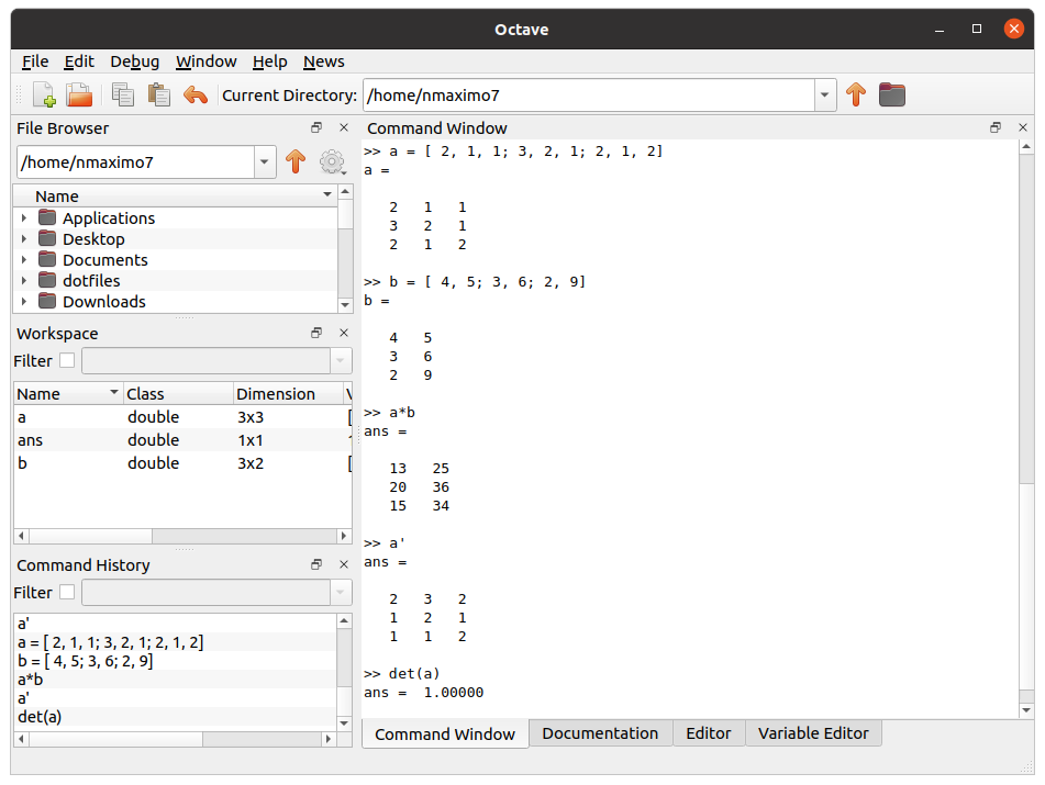 Working with matrices in Octave