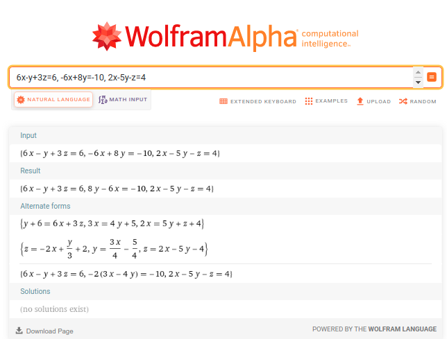 Wolfram|Alpha is capable of solving a wide variety of systems of equations.