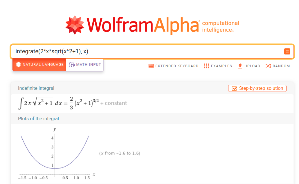 Integrals in WolframAlpha