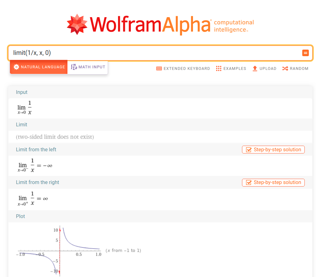 Limits in WolframAlpha