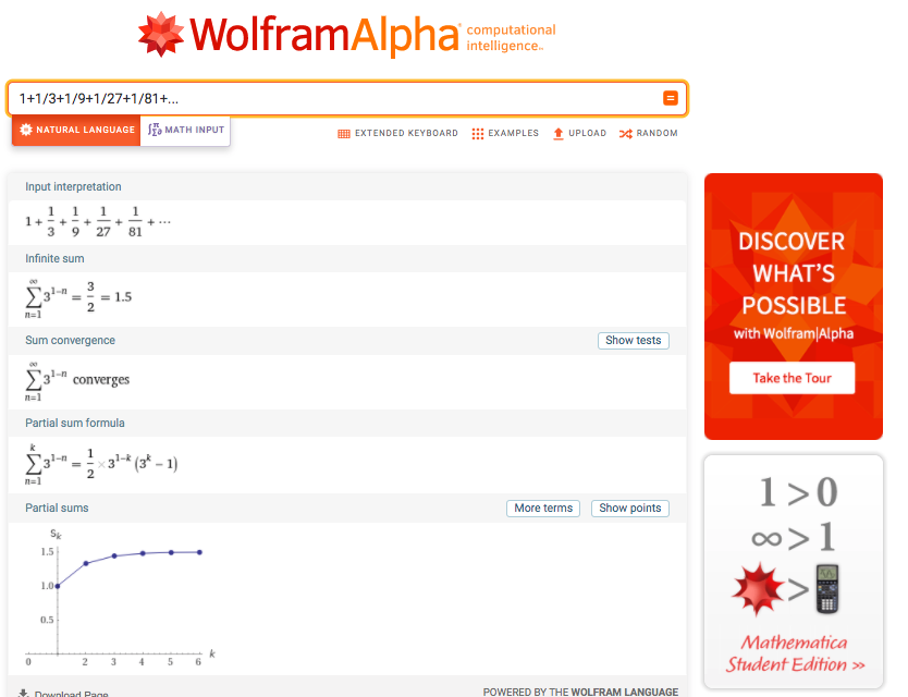 Series in WolframAlpha