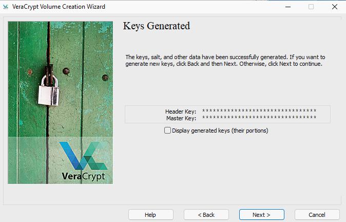 VeraCrypt. Keys have been generated.