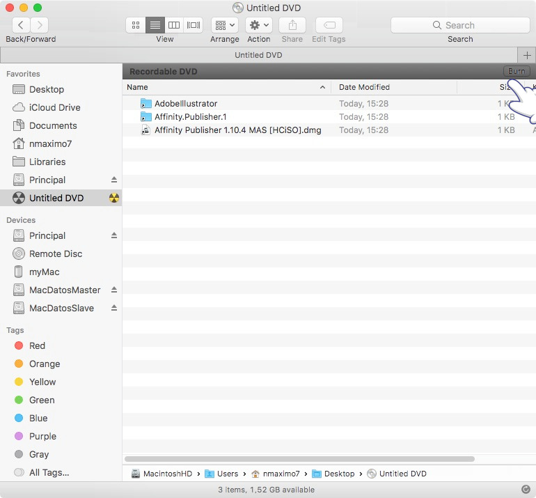 Grabar un CD de datos en macOS
