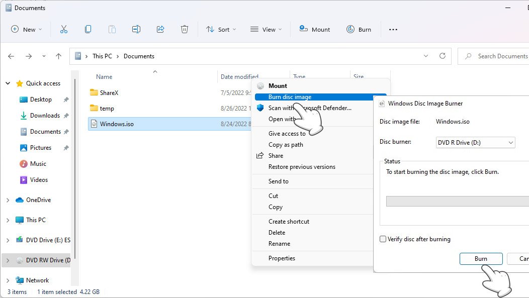 Burn ISO images to CD/DVD/Blue Ray in Windows