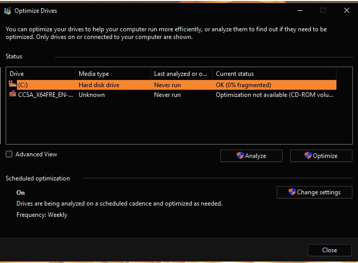 Defragment and Optimize Drives