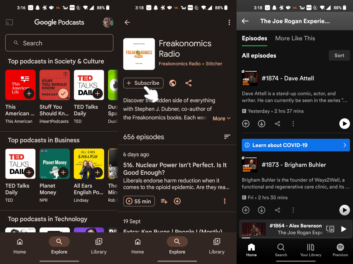 Spotify and Google Podcasts