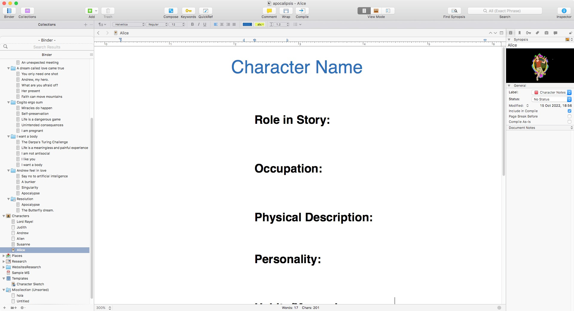 Cómo crear personajes en Scrivener
