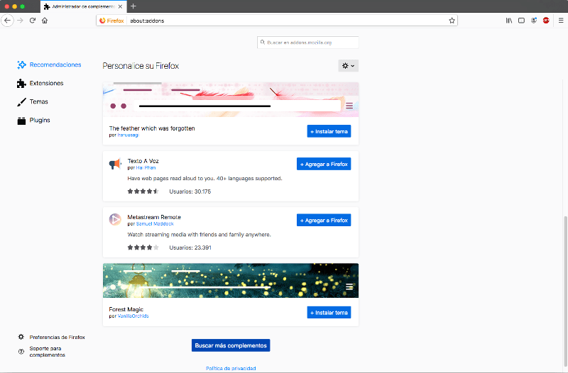 Complementos de Firefox